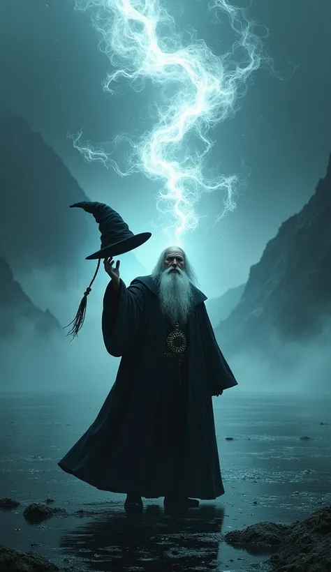 Albus Dumbledore, wearing the hat, uses magic to ward off flying Dementors on the Dark Lake