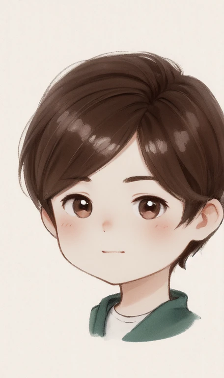 chibi painting, face of American man, neat hair, chibi. Brown hair.