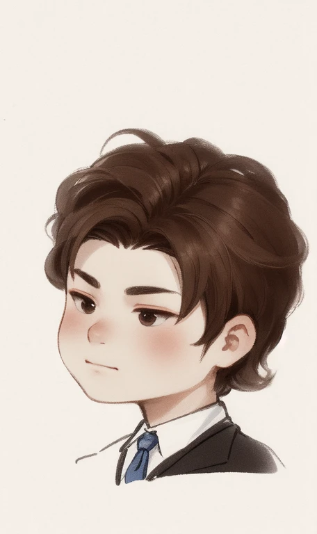 chibi painting, face of American man, gangster hair, chibi. Brown hair.