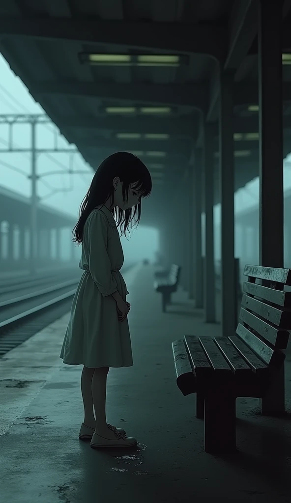 Sad girl on railway station