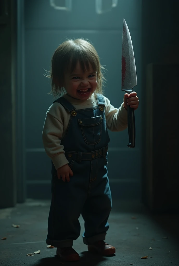 A terrifying kid holding a knife 