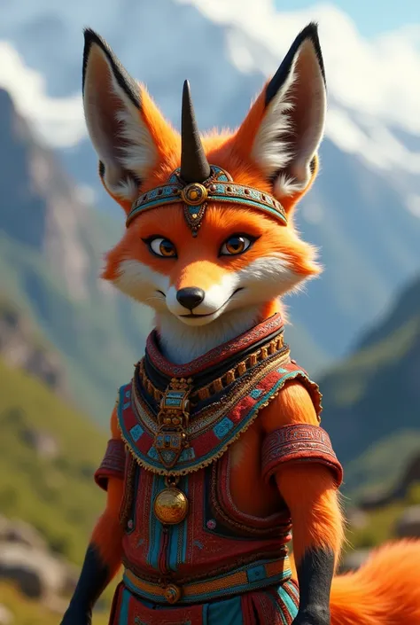 humanoid andean fox with horn dr charismatic and cunning mischievous youthful andean fox with inca dress