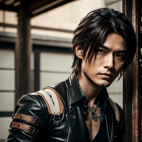 1 man, male, Japanese man, Visual Kai hairstyle, ultra detailed face and body, hyperrealistic, realistic representation, muscular, broad shoulders, tattoos gothic style, Visual Kei style, blond, long hair, 40 years old, outfit gothic streampunk, mens shirt...