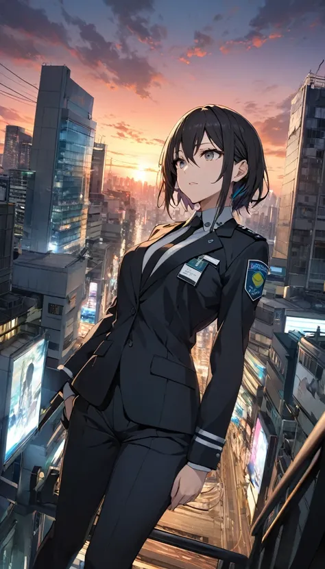 {Best Quality},{masterpiece},{8k},{{Psycho-pass}},{{Tsunemori Akane}},surveillance officer,{{long shot:1.2}},{Tokyo 2112},Sunset