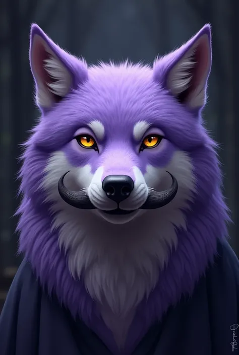 Purple wolf face with mustache