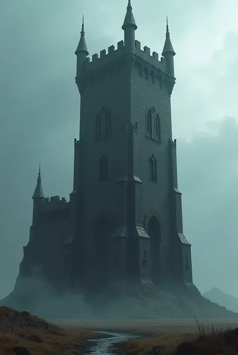 A dark tower shaped like a 15th century castle