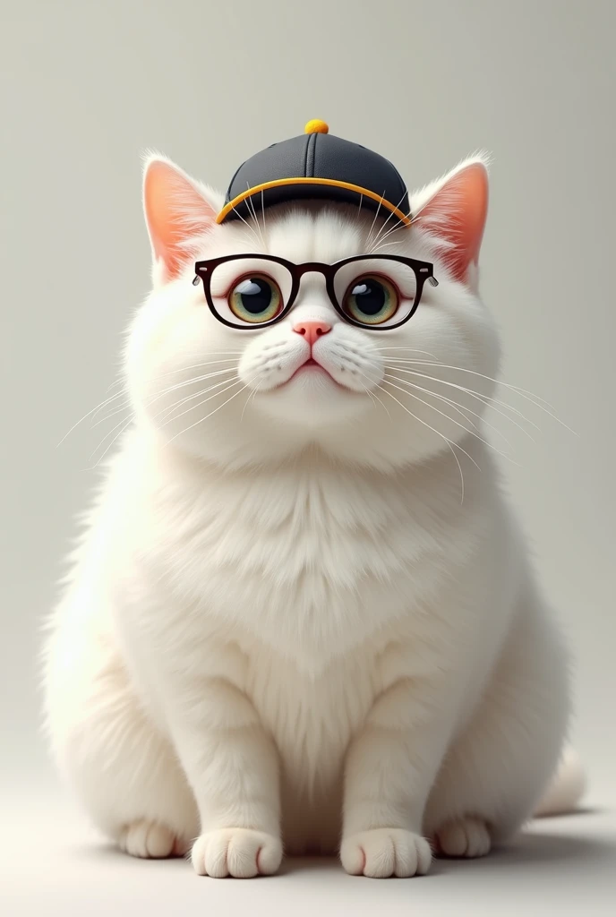 Chubby face white cool cat with eyeglass and cap