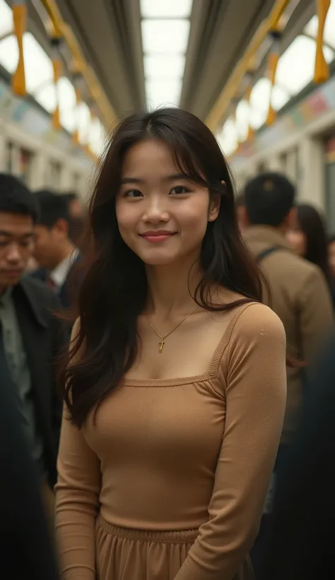 I met a very beautiful and cute Asian girl in the subway photo，Boyfriend&#39;s perspective，Girls act cute