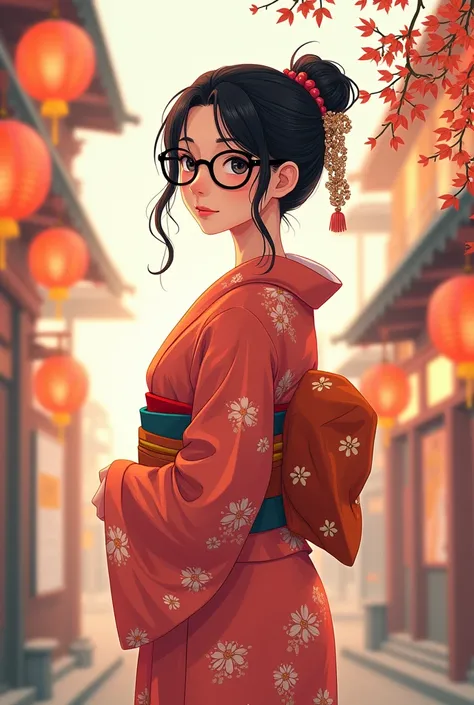 Beautiful girl with glasses、Celebrating Tanabata alone in a yukata、Tanabata Grass、interesting、Flat colors、Bold Pose
