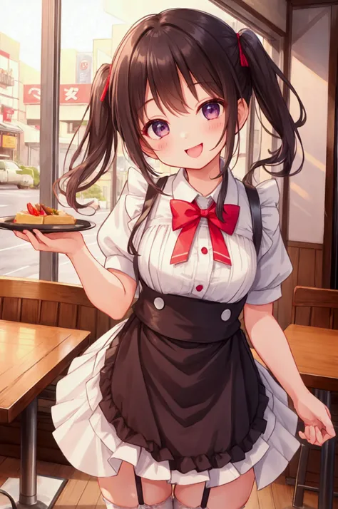 Girl、Waitress、Apron dress、Garter belt、smile、Laughing with your mouth open、restaurant