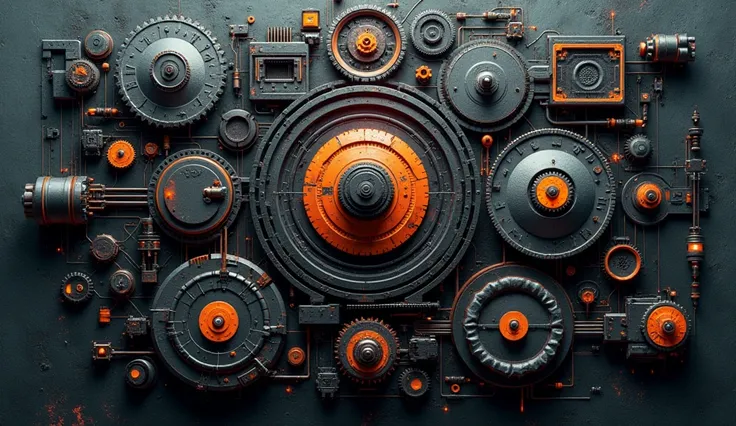 a highly detailed and intricate techno book cover, 8k, hyperdetailed, hyper realistic, photorealistic, volumetric lighting, intricate mechanical gears and machinery, gritty industrial textures, neon accents, cinematic composition, dramatic chiaroscuro ligh...