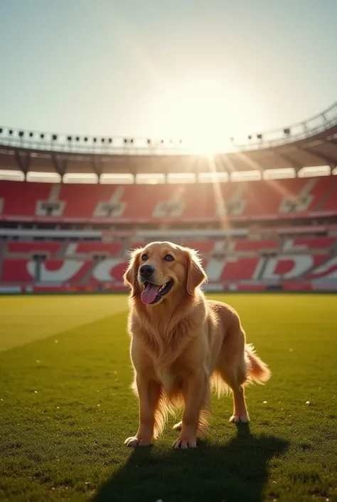 Create a photo of a dog at the Benfica Luz stadium, photo from afar 
