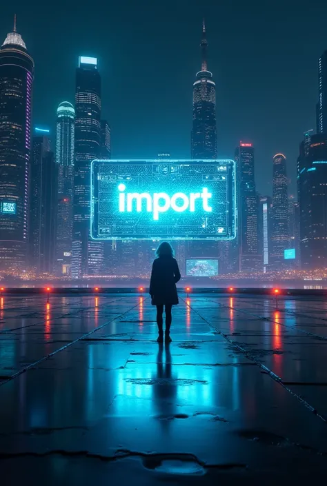 Import is written bg on screen  
in an technology world night 