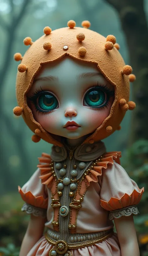 a small donut humanoid, mysterious wonderland, wearing intricate clothes, mysterious forest, (best quality, 4k, 8k, highres, masterpiece:1.2),ultra-detailed,(realistic,photorealistic,photo-realistic:1.37),detailed eyes, detailed lips, extremely detailed fa...