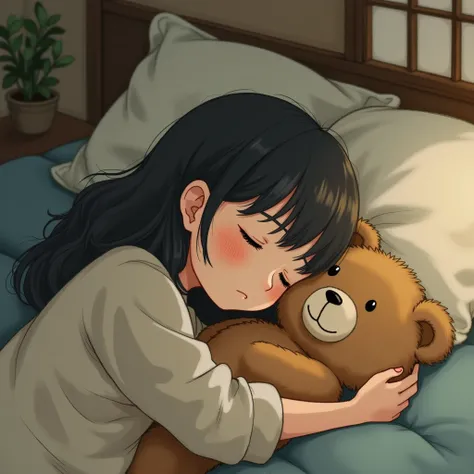  Japanese girl sleeping with her teddy bear 