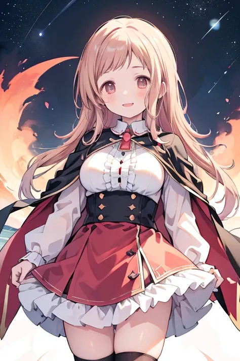 Sakuragi Mano　Double teeth　Smile　vampire　night　Big Breasts　Princess　skirt　Fluffy　Healing　Starry Sky　Tiara　Black knee socks　Red Cape