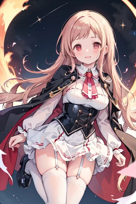 Sakuragi Mano　Double teeth　Smile　vampire　night　Big Breasts　Princess　skirt　Fluffy　Healing　Starry Sky　Tiara　Black knee socks　Red Cape　corset　Garter belt