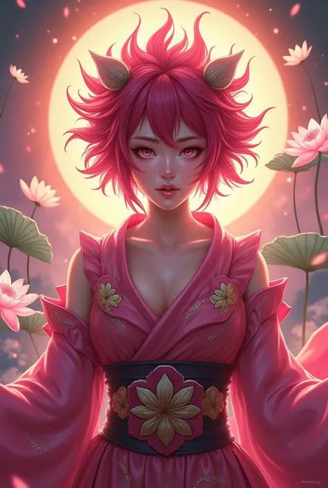 Lotus flower　Amaterasu Oomikami　Costume Magenta　Short Hair、Passionate、40-year-old woman