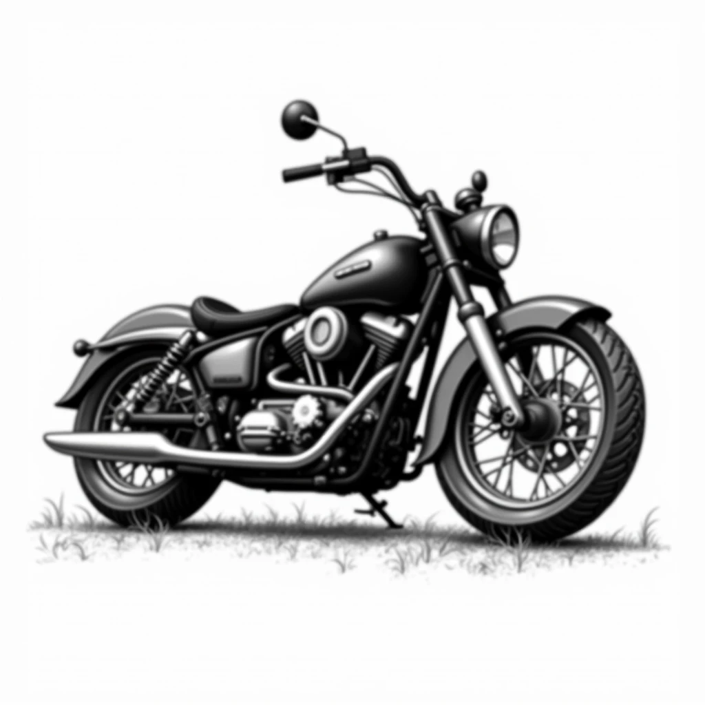 Logo vector design, sketch, classic Motorcycle, black on white duotone, hand drawn art, drawing