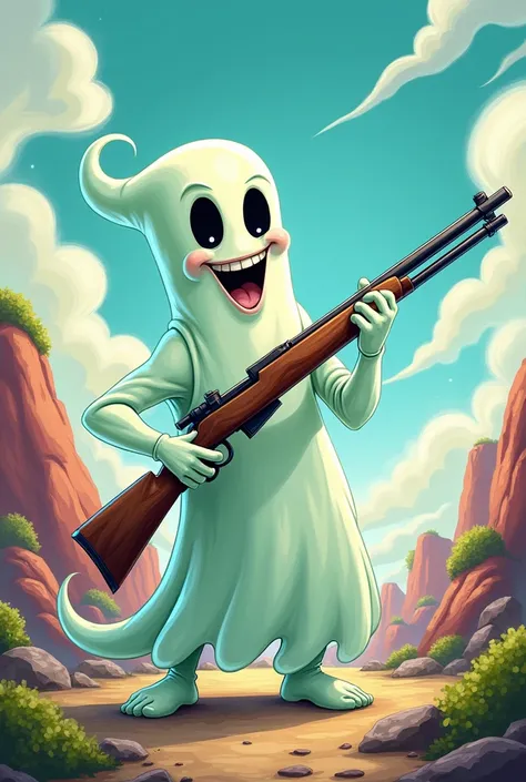 Ghost holding a rifle in cartoon