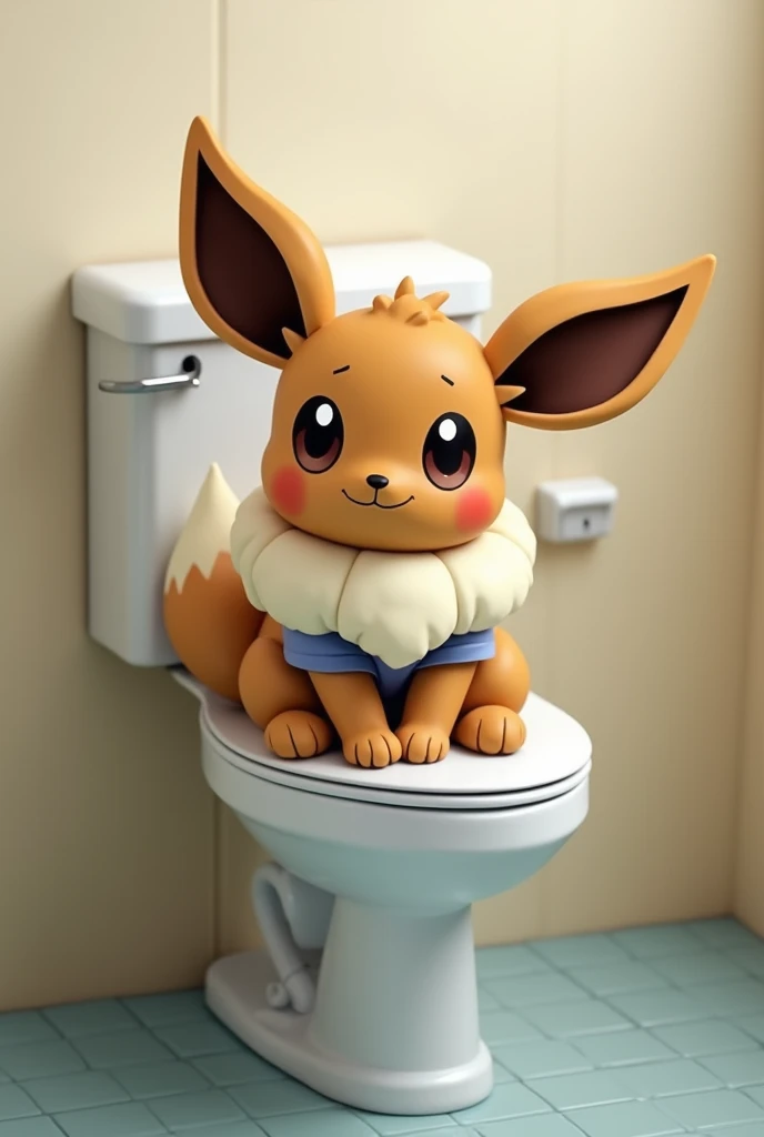 Make eevee with a shirt sitting on toilet