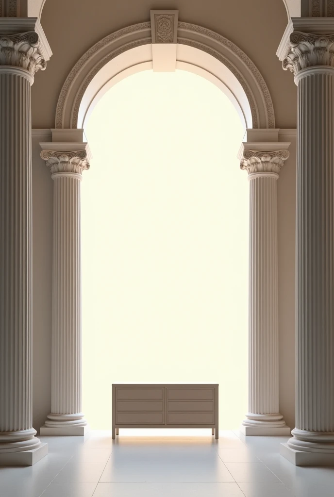 CREATE AN IMAGE VIEWED FROM THE FRONT WHERE WE HAVE 2 IONIC COLUMNS, 1 WITH COLUMN j AND ANOTHER WITH AB BETWEEN THE COLUMNS, PLACE THE IMAGE ONLY OF THE MALM 