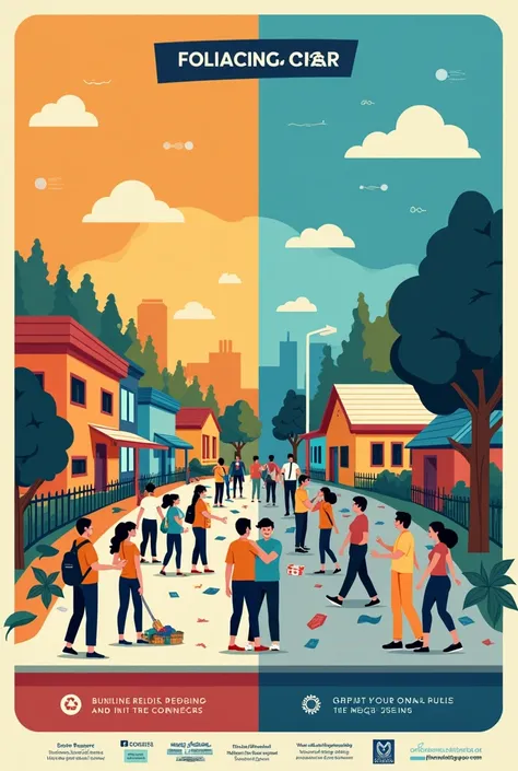 Sure! Here’s a concept for your poster:

### Title: **Follow the Rules for a Better Tomorrow!**

#### **Left Side: Following the Rules**
- **Image**: Diverse group of people wearing masks, maintaining social distance, or cleaning up a park.
- **Text**: “To...