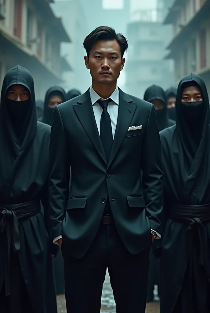 Draw Justin Sun standing at the head of the ninjas 