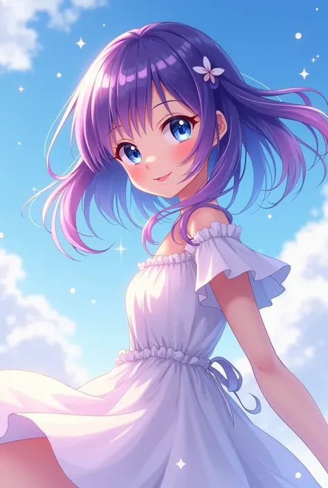 Purple Hair、Light blue hair、Gradient hairstyle、Shiny Hair、 smile, White dress、High resolution, masterpiece, Winner of numerous awards, 高quality, High-resolution model, Ultra high definition, Textured skin, Very detailed, quality, Character portrait, Sparkl...