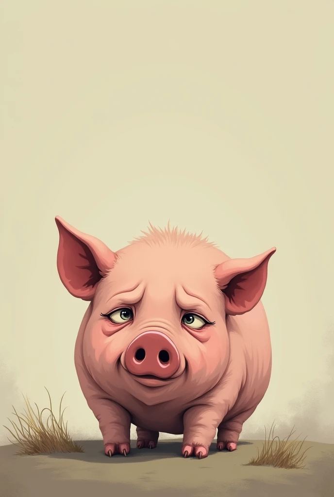 sad oppressed pig looking down 2d
