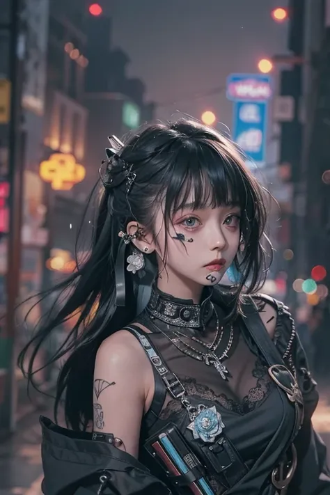 Highest quality、、masterpiece：1.3、Gothic Punk、Gray Black Hair、hair ornaments、beautiful girl、creative、Punk Shirt、Neogoth、Goth Fashion：1.2、High resolution、masterpiece、Highest quality、頭w:1.3、((Hasselblad Photos))、Fine skin、Sharp focus、(Cinema Lighting)、Explore...