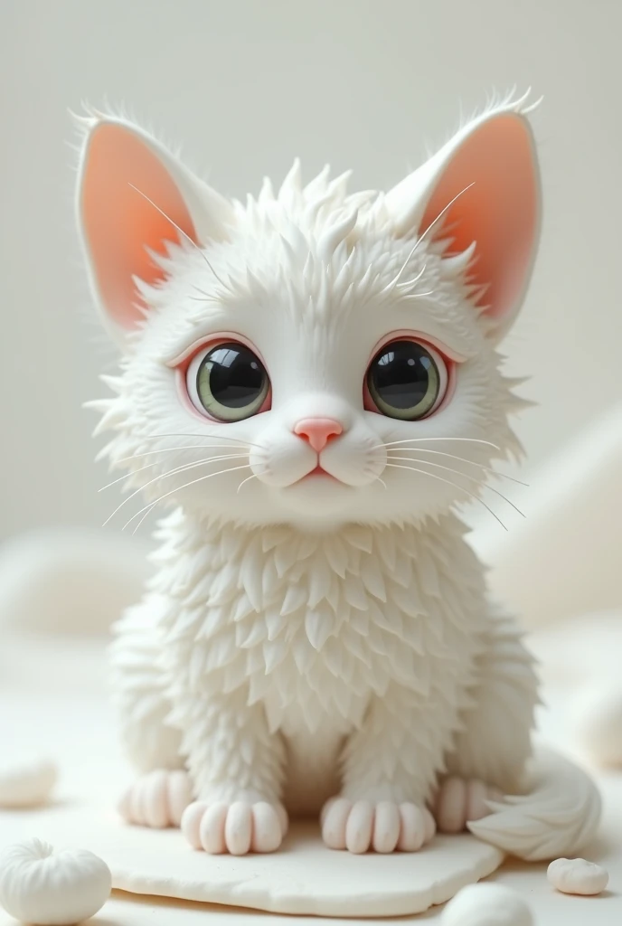 Very detailed clay animation、Very beautiful and delicate white cat、Close-up