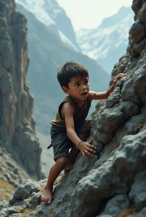 Boy asking for help on the rock