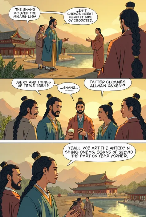 Make a comic strip about the contributions of shang dynasty example the oracle bone without words