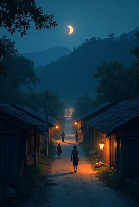 In a small village near the Cambodian border at night.