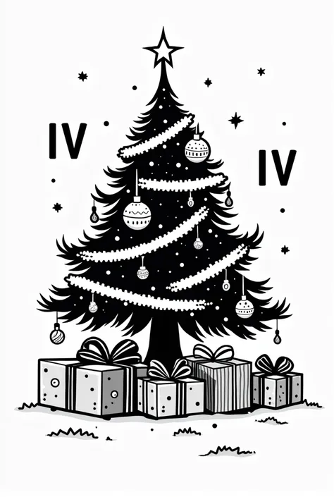 I want an image that the children can paint in computer class but that has to do with Christmas, something Christmassy at the same time, and that somewhere says IV partial, it has to be black and white because it is for painting and it has to have somethin...