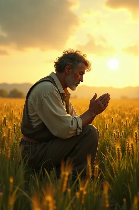 Farmer praying to God for his crops
