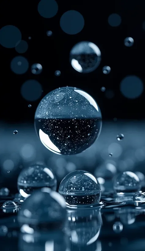 Water droplets become round in space. In the gravity-free space, surface tension keeps the water in a spherical shape. It does not fall down like it does on Earth.
