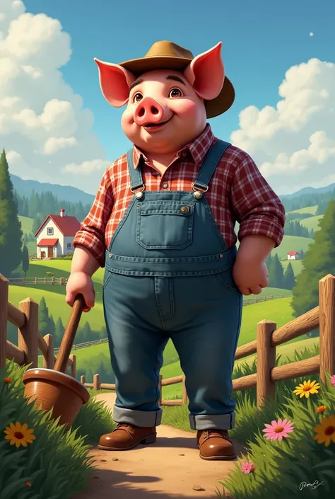 realistic 2d farmer pig