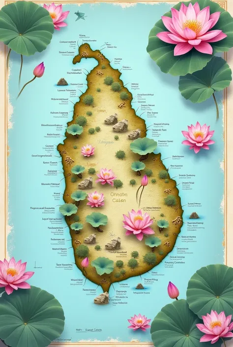 Sri lanka map with lotus flowers