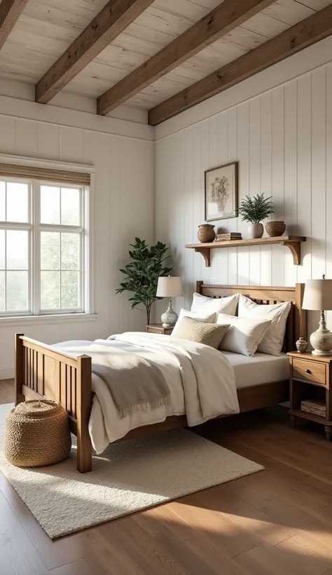 Bedroom decorated with a farmhouse style interior design