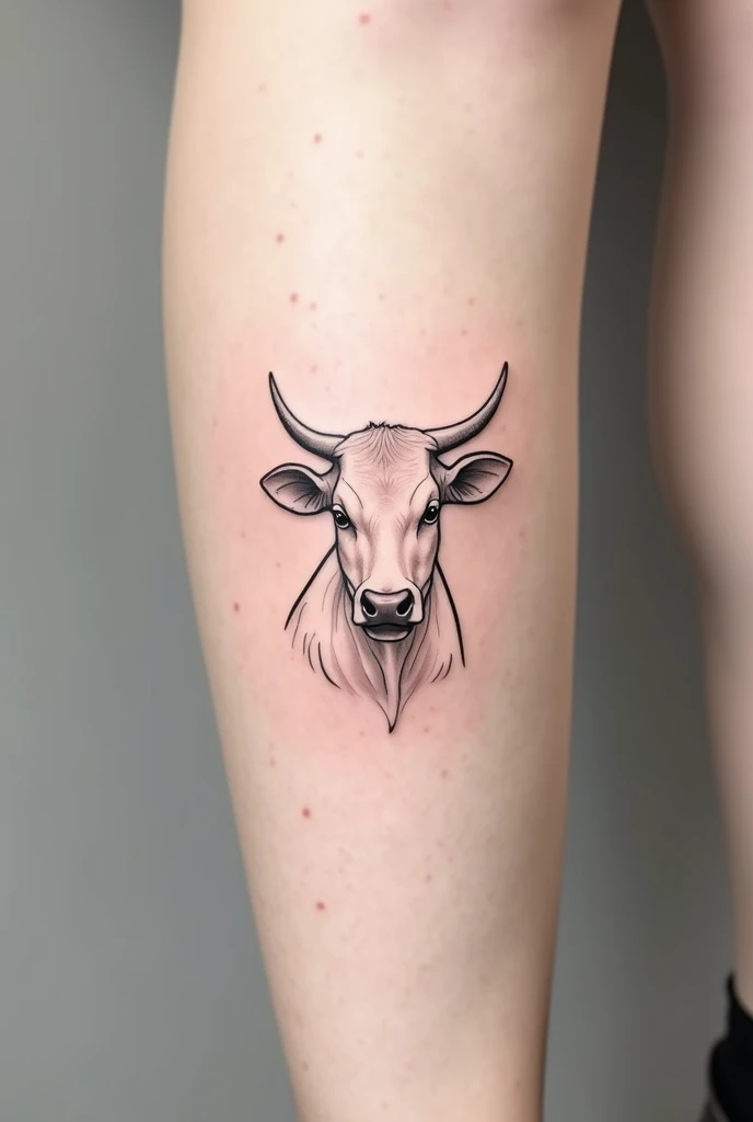 Minimalist colorless tattoo design of a cow