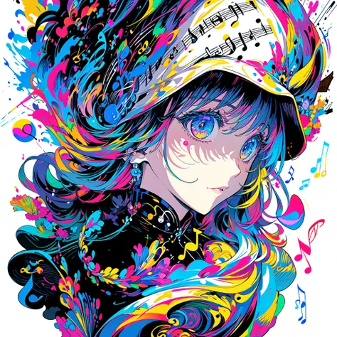 (masterpiece, best quality:1.3),increasingly colorful world,
transparent background,  black and white, (affecting,classical music theme,musical notes, music background:1.4),
headwear ,engaging, intoxicated,monotone