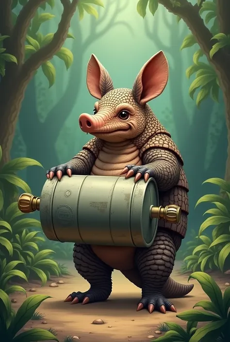 A Brazilian armadillo holding a gas cylinder