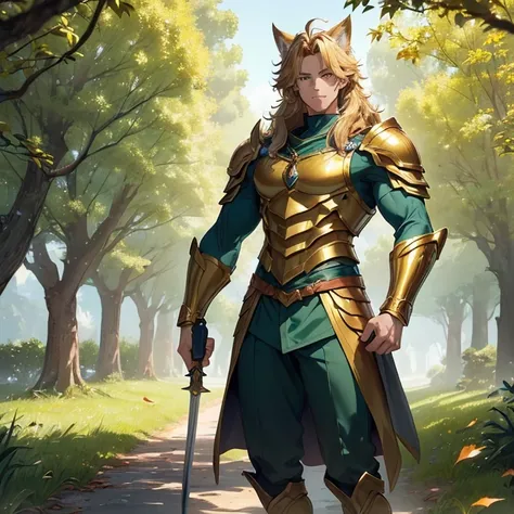 Masterpiece, High Resolution, Best Quality, HD, High Details, High Quality, Super Detailed, anime styled, high fantasy, "warcraft aesthetic".
{{(A male-adult humanoid golden-retriever-dog adventurer:(he has golden fur, full body covered in golden dog fur. ...