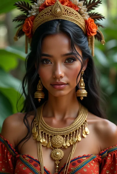 Beautiful girl with Panamanian tembleques montuna santeñs and golden necklaces