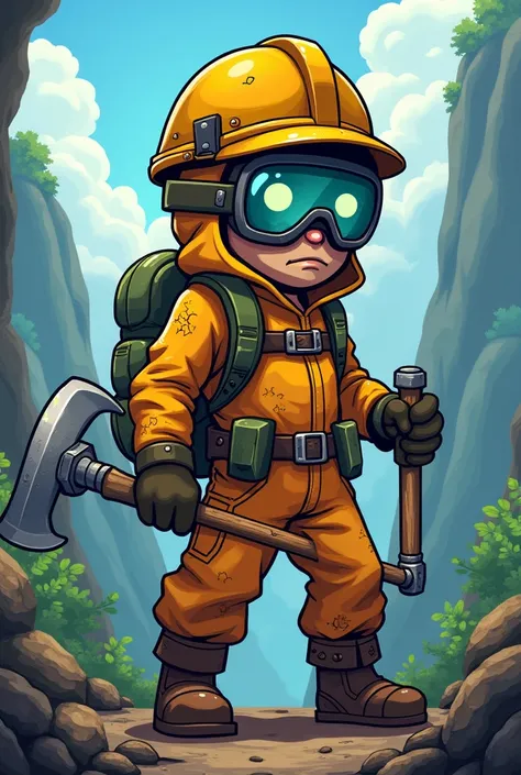 create me a character from terraria wearing a ppe and carrying a pickaxe