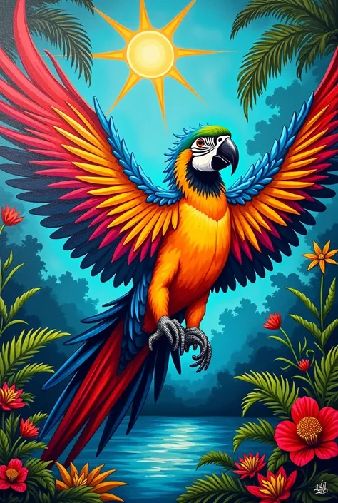 Macaw in the Pantanal, pop art style painting