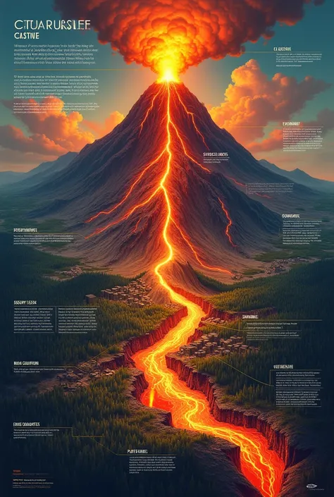 create a poster about the before, during and after volcanic eruption causes

