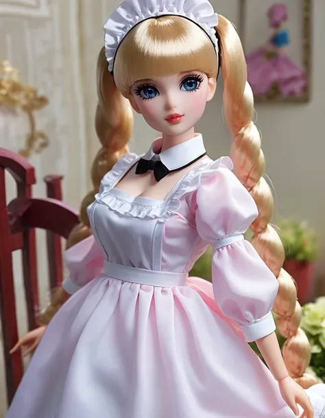 (masterpiece, best quality: 1.2), 1twintails barbie doll,doll，colloid， exquisite eyes, wide hips, colloid皮肤，(wearing maid dress)...